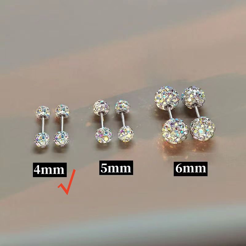 Women's Ear Sterling Sier Zircon Rhinestone Screw Bone Full Stud Earrings