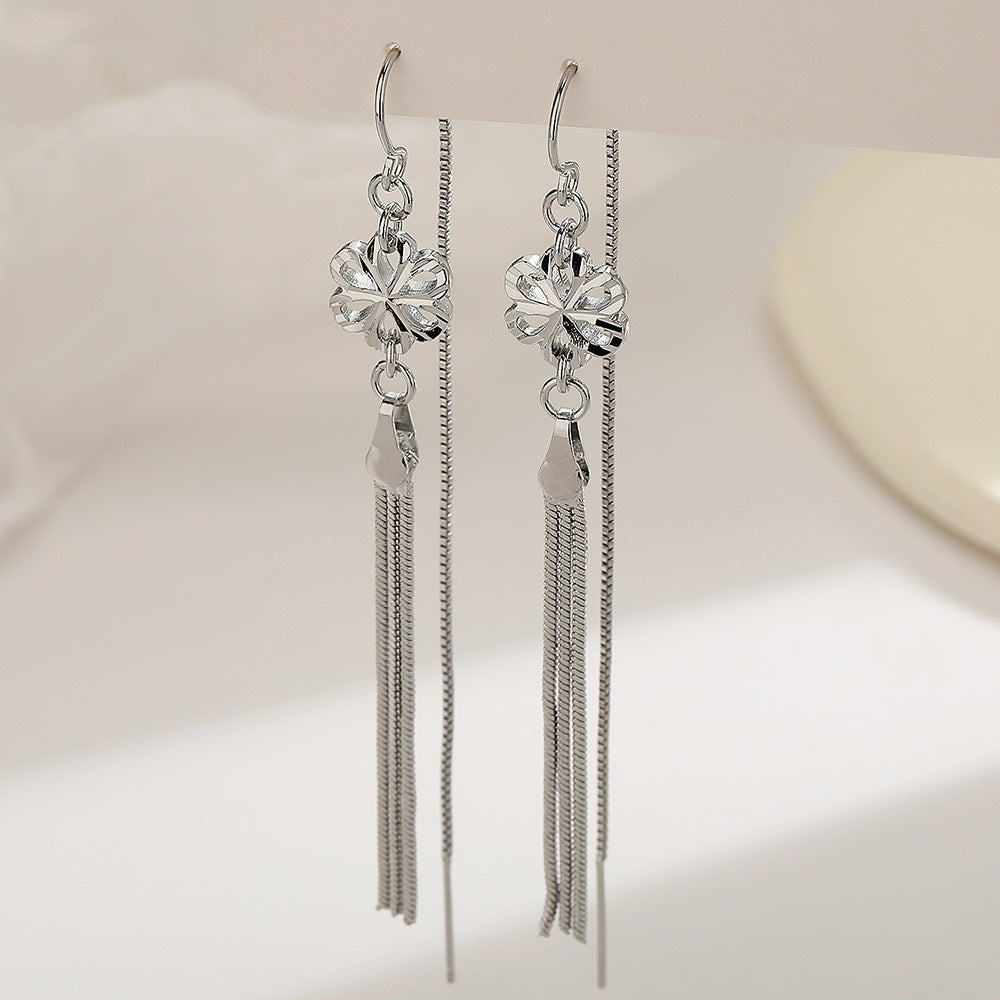 Hollow Small Female Long Chain Tassel Round Earrings