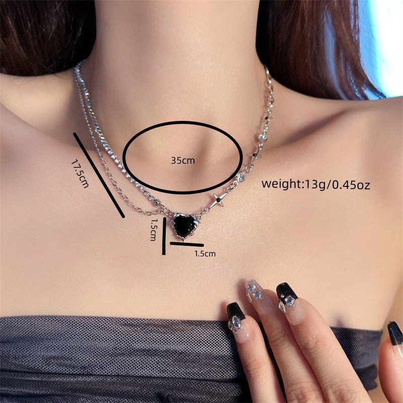 Women's Personalized Rhinestone Fashion Black Heart For Sweet Grace Cool Cold Necklace