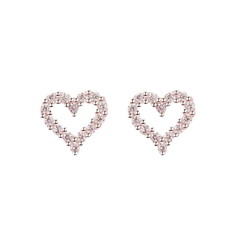 Women's Heart-shaped Full-jeweled Female Creative Personality Hollow Hollowed Heart Earrings