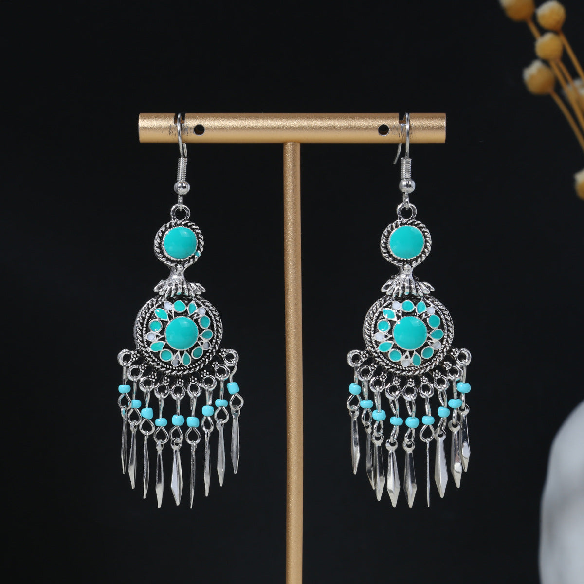 Geometric Round Ethnic Bohemian Retro Tourist Attractions Long Earrings
