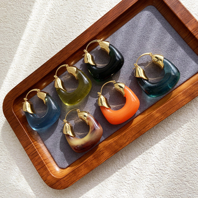 Women's Niche High-grade U-shaped Hawksbill Color Resin Earrings