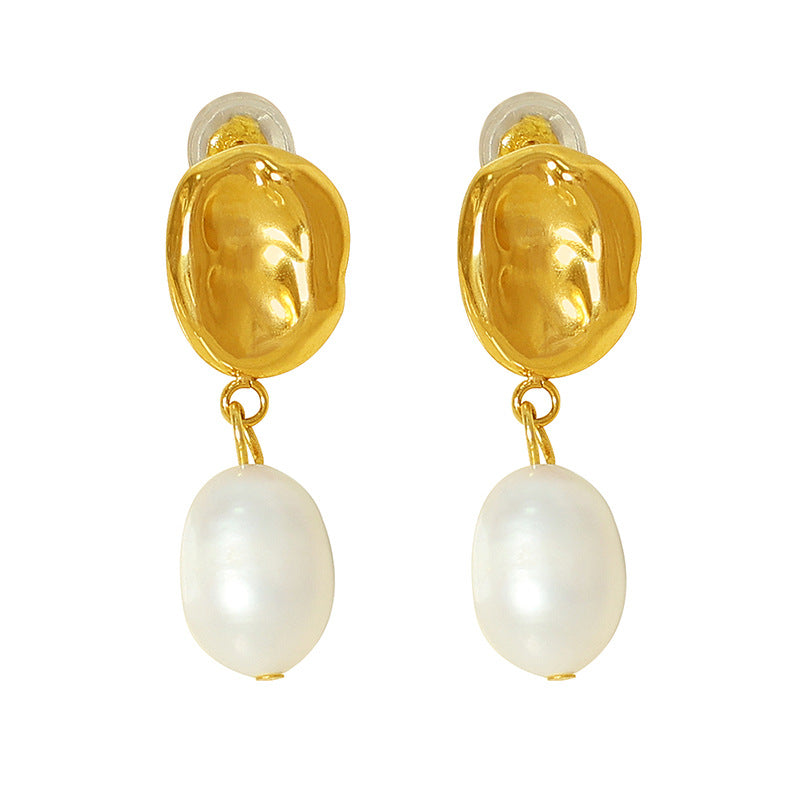 Baroque Natural Pearl Gold Plated Gentle Temperament Earrings