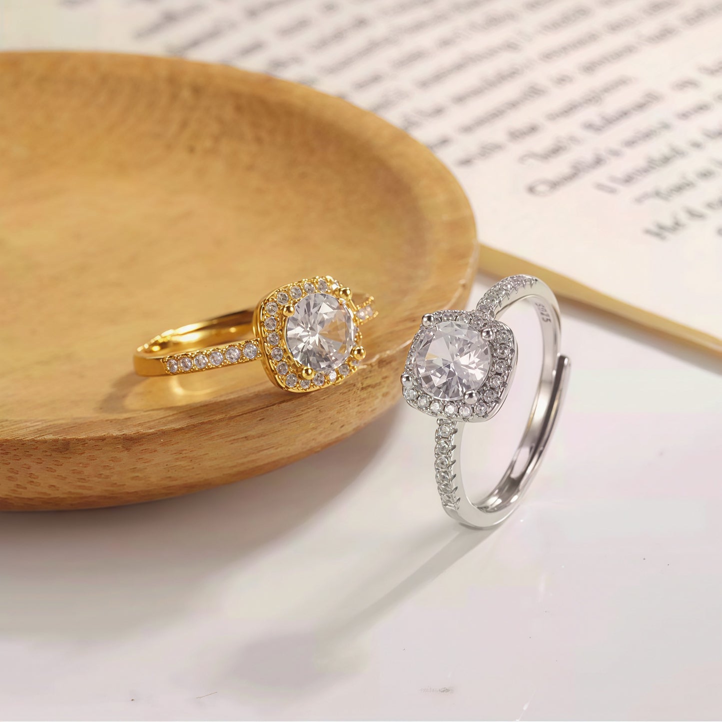 Diamond Square Round Affordable Luxury Fashion Pillow Zircon Opening Couple Rings