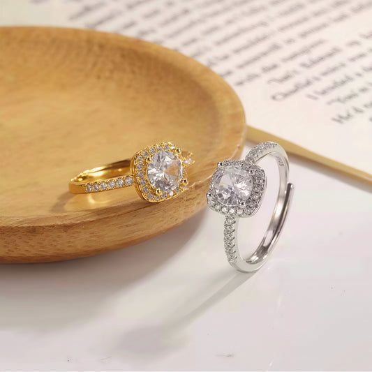 Diamond Square Round Affordable Luxury Fashion Pillow Zircon Opening Couple Rings
