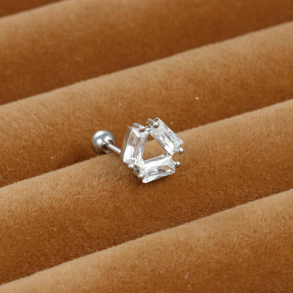 Stainless Steel Thin Rod Ear Micro Inlaid Zircon Stud Earrings