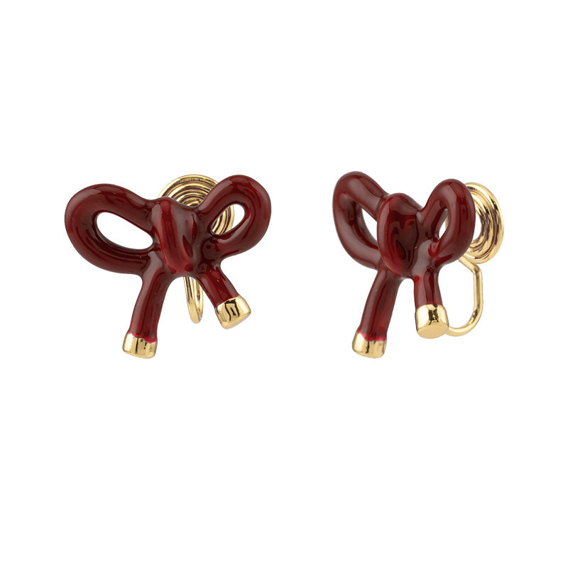 Bow Retro Graceful Petite Wine Red Fashionable Simple Mosquito Ear Clip