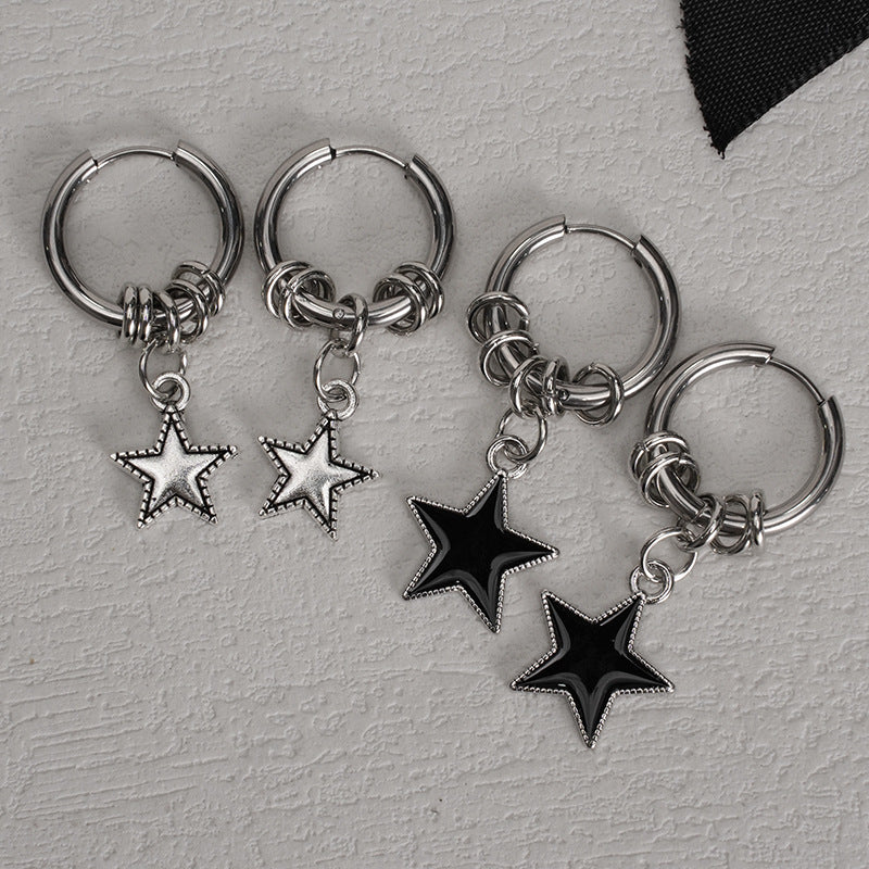 Stainless Steel Five-pointed Star Double Circle Eardrops Ear Clip