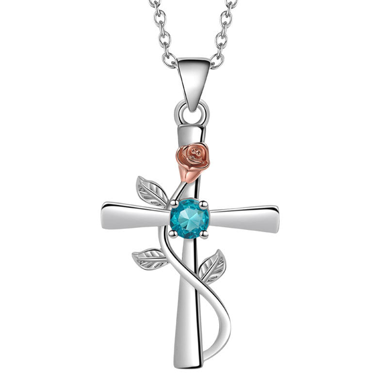 Mode-Kreuz-Rose mit eingelegten Diamant-Halsketten