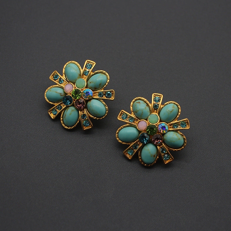 Jewelry Turquoise Protein Gem Sier Needle Earrings