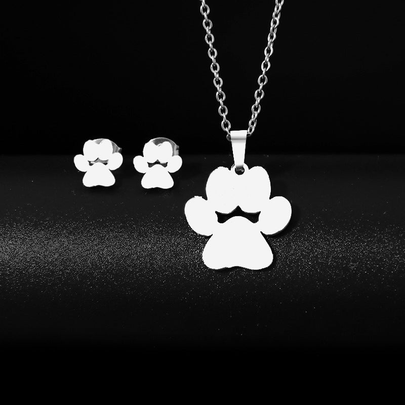 Cute Animal Cat's Paw Feet Ear Jewelry Set
