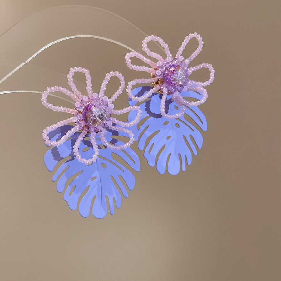 Sier Needle Acrylic Colorful Flower Sweet Earrings