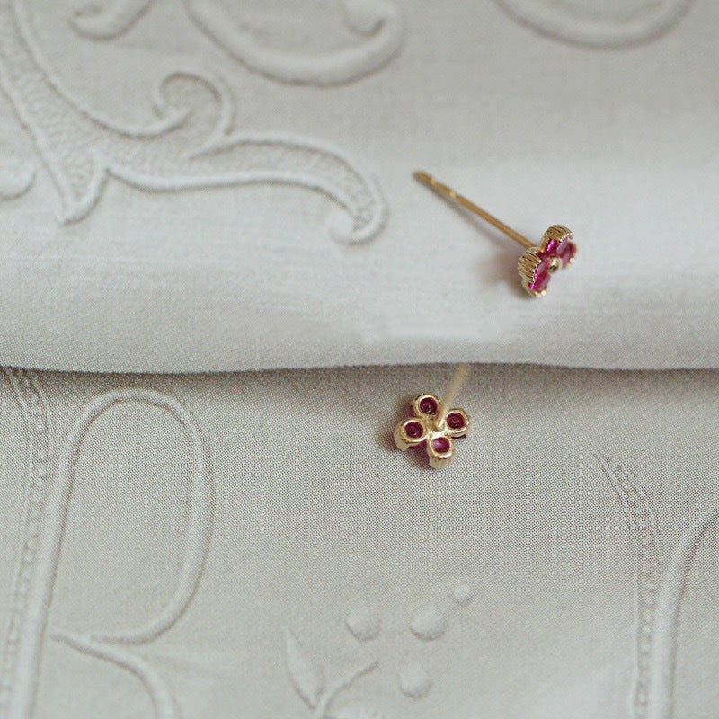 Women's Sterling Sier Gold-plated Clover Jacinth Ear Sweet Fresh Little Flower Stud Earrings