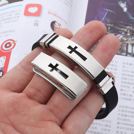 Men's Silicone Stainless Steel Sports Korean Fashion Cross Lady Bracelets