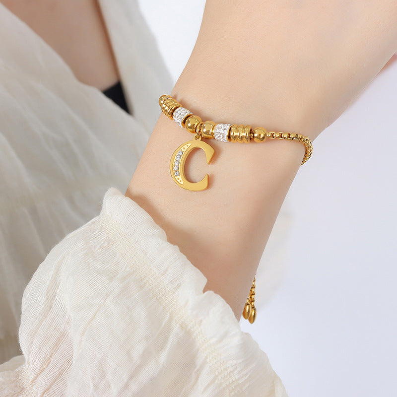 Gold English Letters Pendant Rhinestone Tassel Bracelets