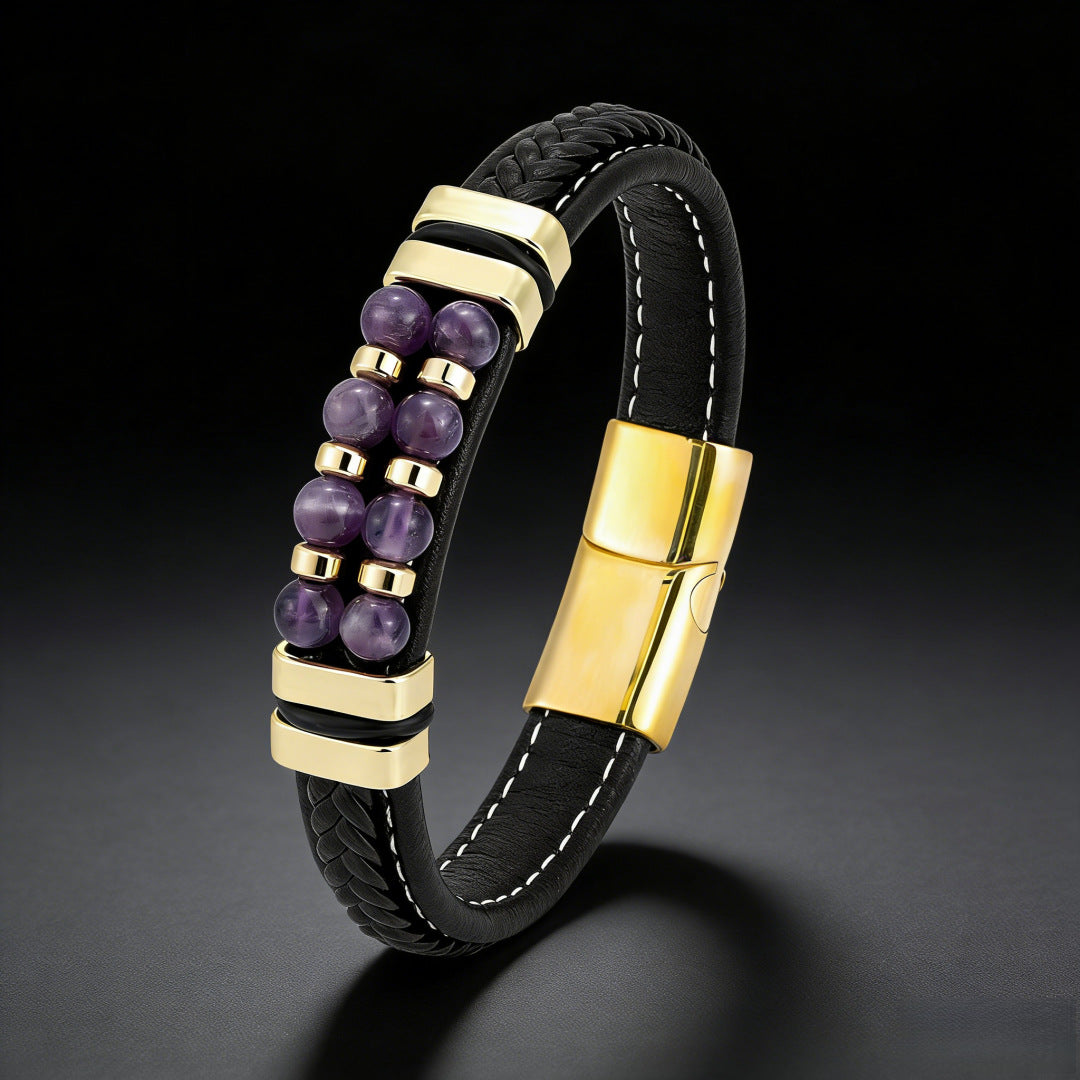Men's Woven Leather Color Beaded Source Bracelets