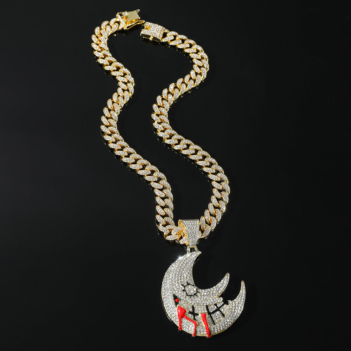 Men's Moon Pendant Personalized Full Of Diamonds Necklaces