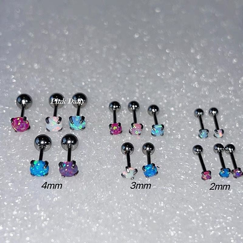 Basic Style Color Opal Mini Ear Bone Screw Niche Design Stud Earrings