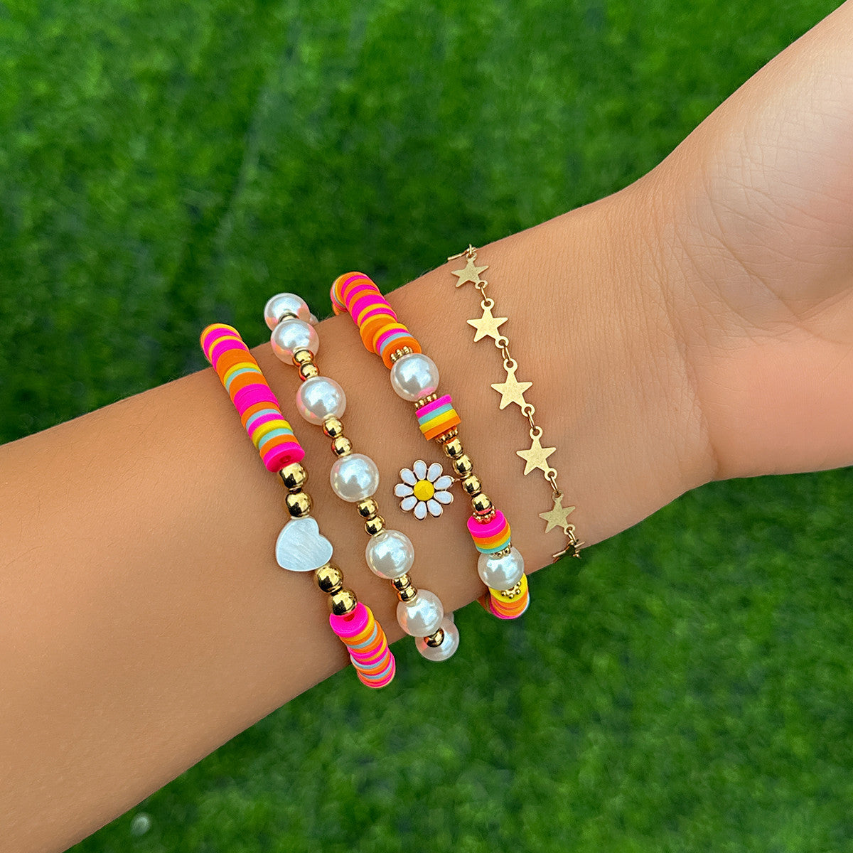 Metallic Pig Nose Button Round Beads Chain Creative Little Daisy Bracelet