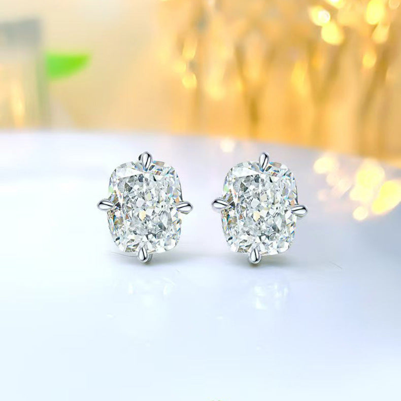 To Ice Flower Long Pillow-shaped White Zirconium Simple Single Diamond Stud Earrings