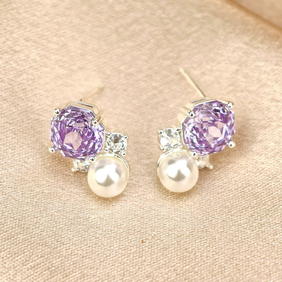 Pearl Colorful Zircon Female Fresh Temperament Stud Earrings