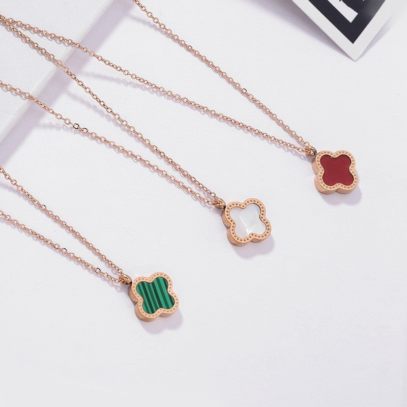 Clover Female Titanium Steel Double-sided Clavicle Necklaces