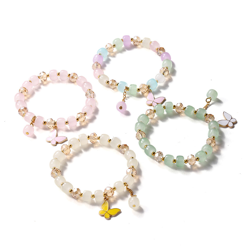 Bracelets féminins en perles de papillon en verre de cristal pour enfants