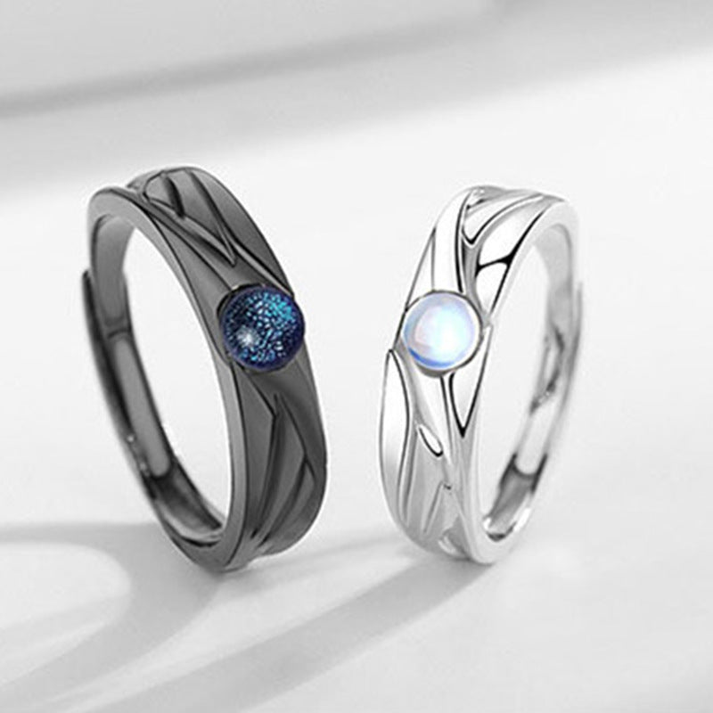 Demons Moonstone Couple Black White Pair Trendy Open Ring