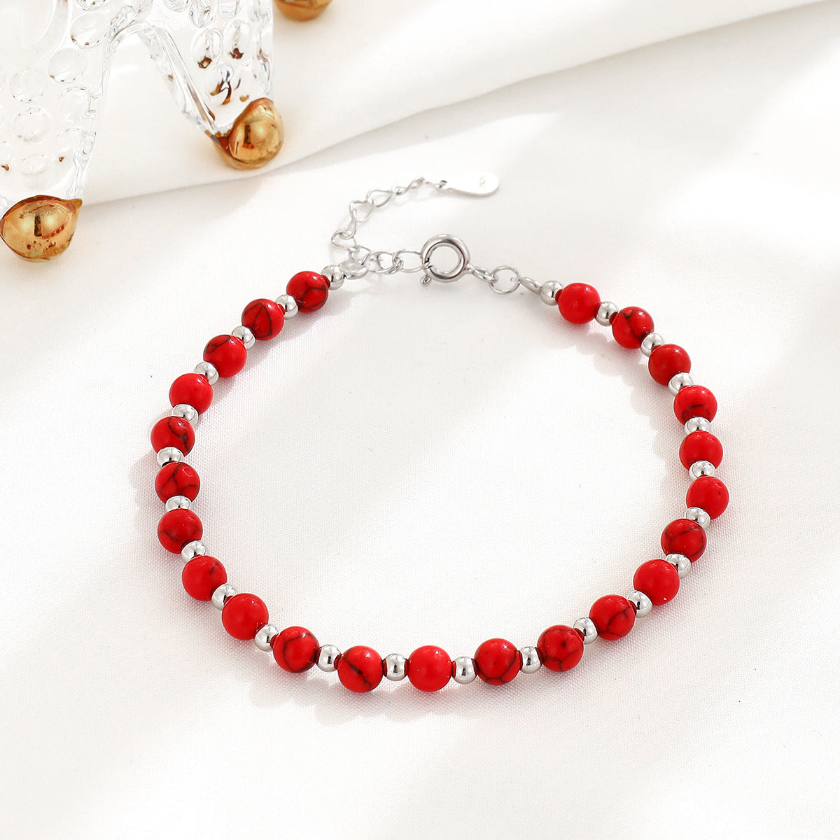 Women's Red Turquoise Sliver Beads Temperamental Minority High-grade Ornament Bracelets