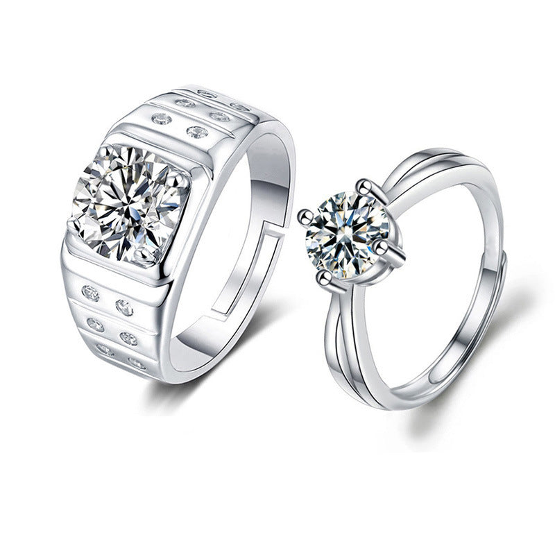 Women's Couple Imitation Moissanite Opening Adjustable Man's Proposal Wedding Valentine's Day Ring
