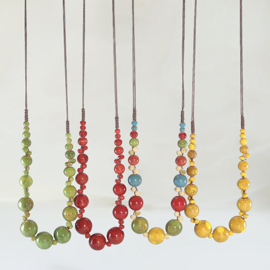 Women's Style Colorful Round Ceramic Beaded Woven Clavicle Chain Design Vintage Necklaces