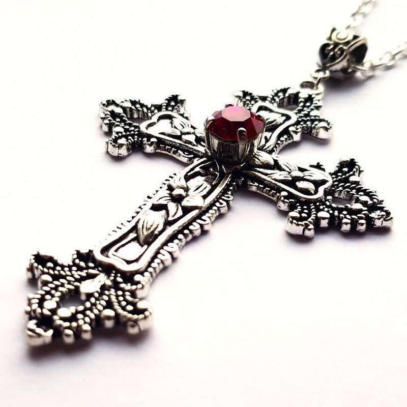 Creative Flowers Print Cross Diamond Gothic Necklaces