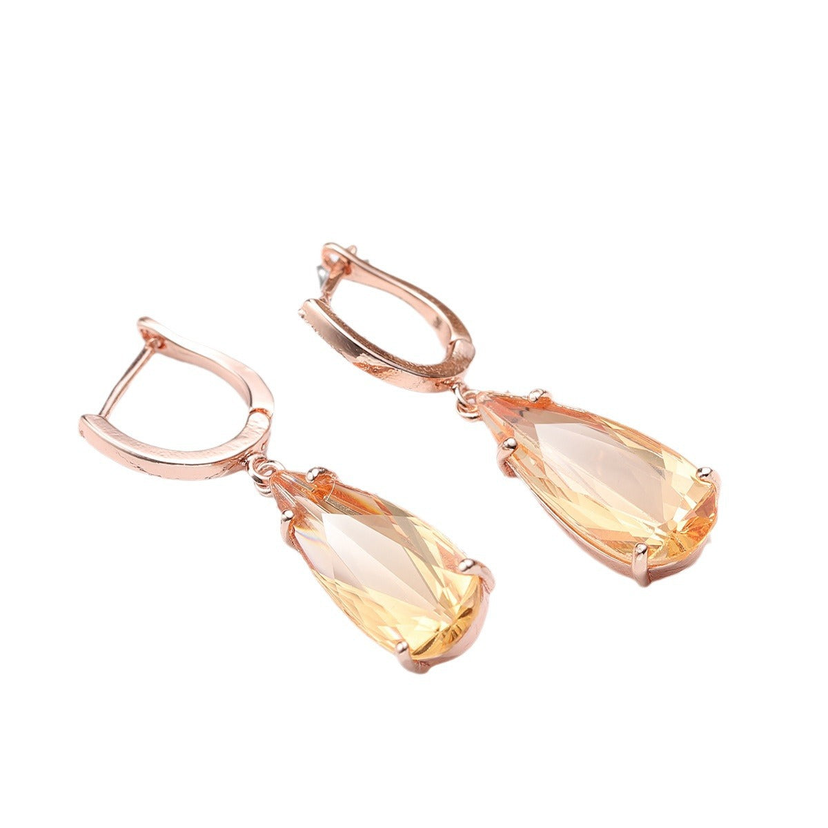 Women's Champagne Citrine Ear Clip Popular Creative Big Water Drop Pear-shaped Earrings
