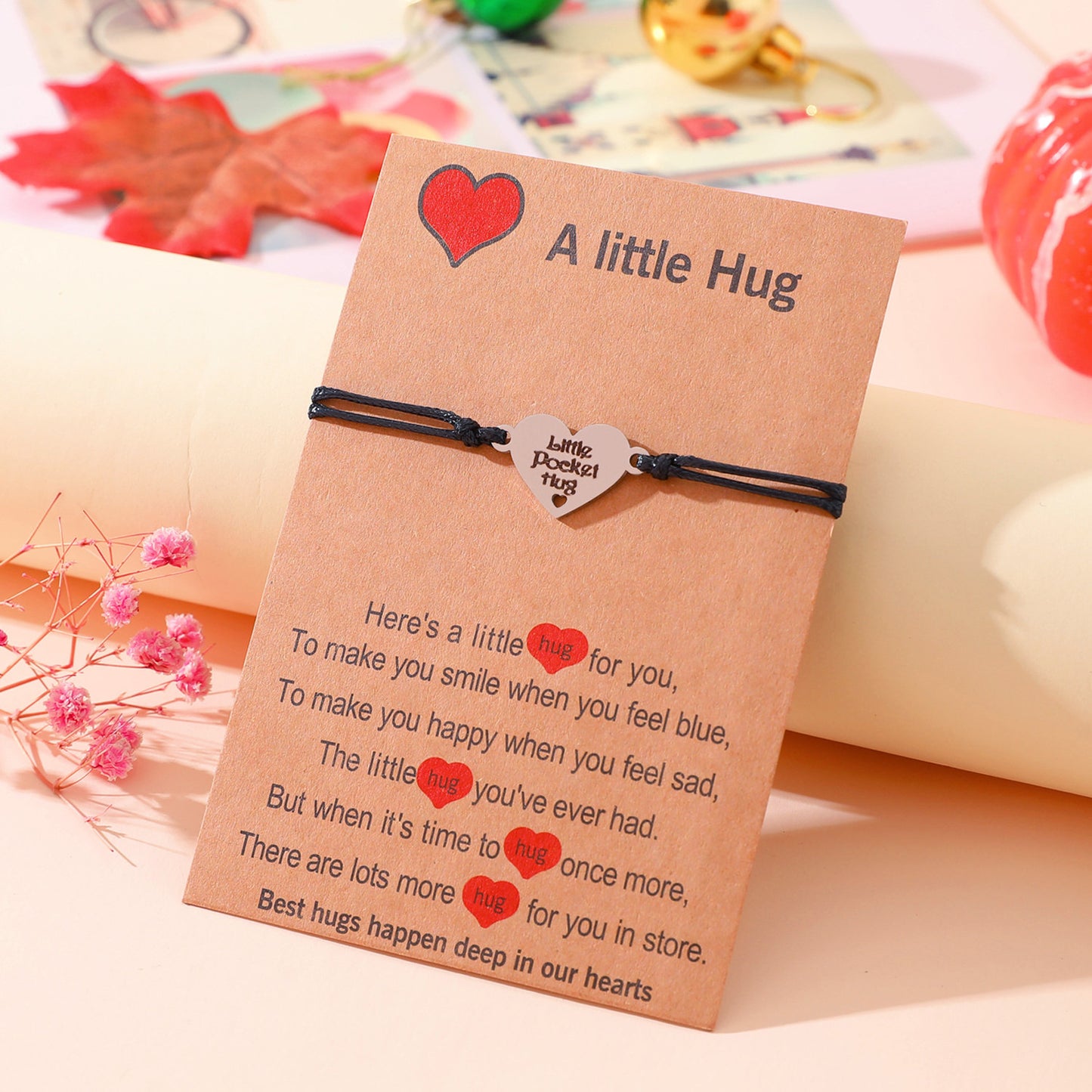 Hug Peach Heart Edelstahl-Handweberei-Tragegurt-Armbänder für Damen