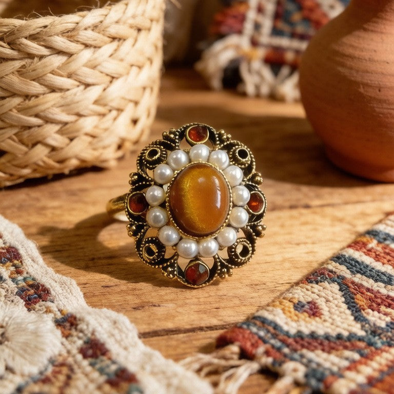 Moonstone Enamel Palace Style Daily Commuter Ring