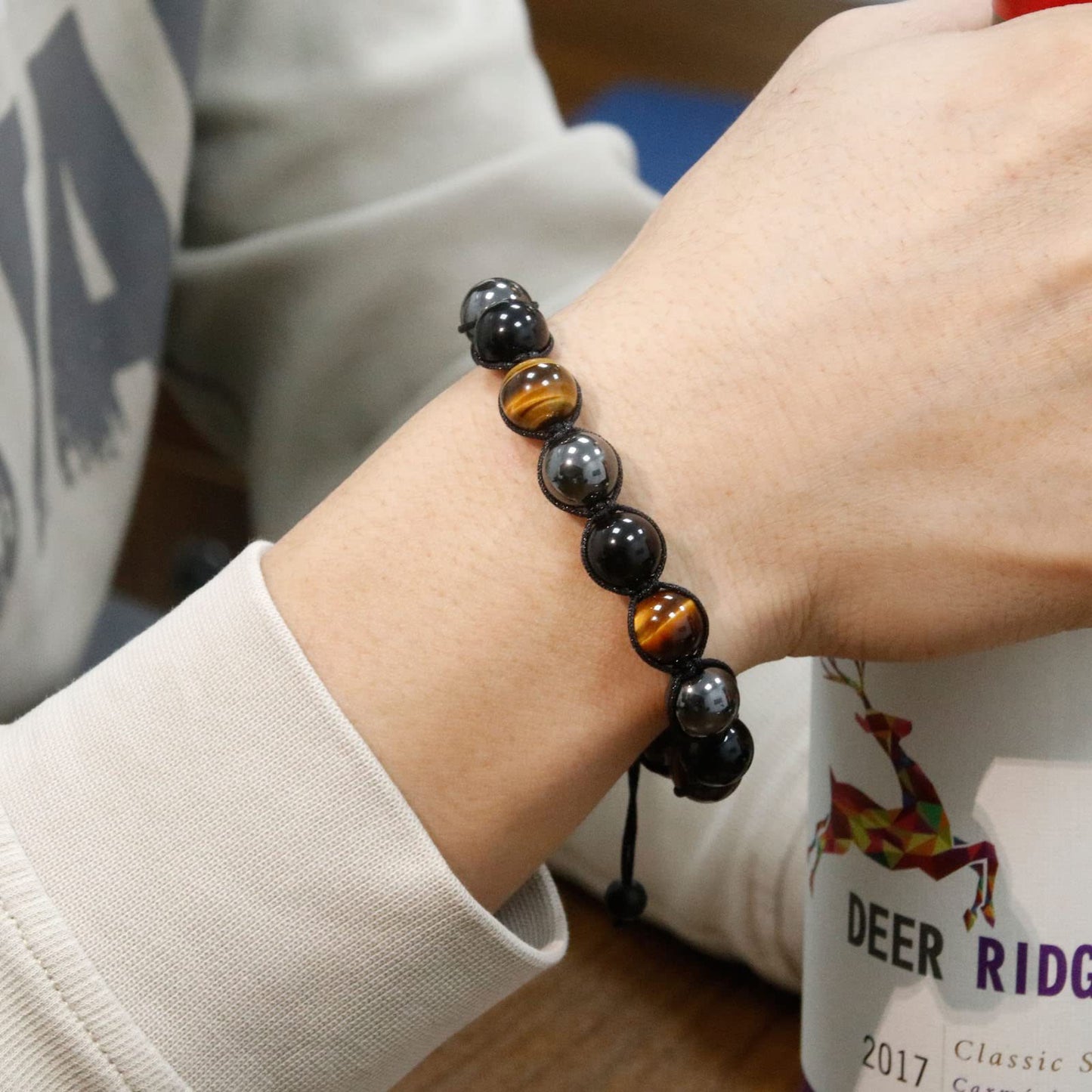 Bracelets en pierre oeil de tigre hématite trois couleurs