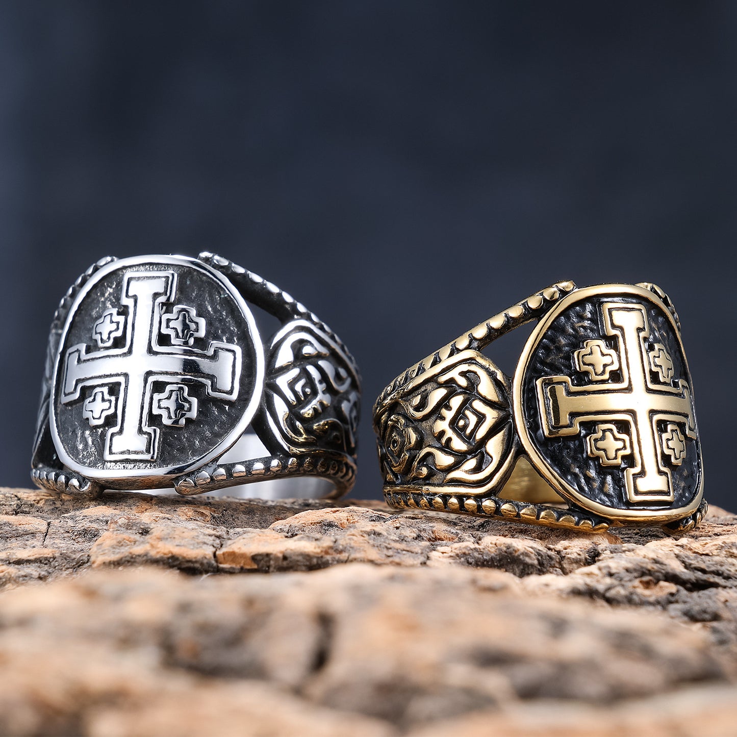 Men's Aesthetic Lorin Cross Black Polished Stainless Ring