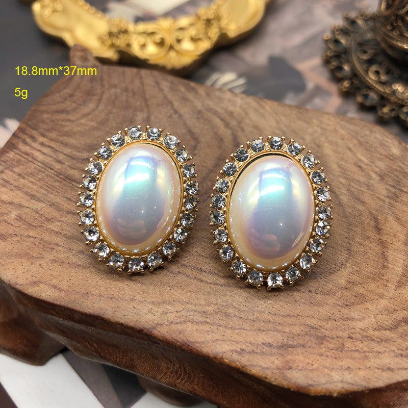 Women's Western Retro Mabe Pearl Ear Clip Hepburn Style Cheongsam Formal Jewelry Set