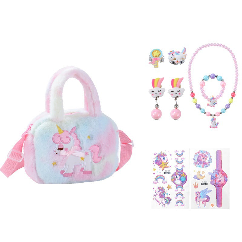 Color Box Unicorn Shoulder Bag Cartoon Jewelry Set
