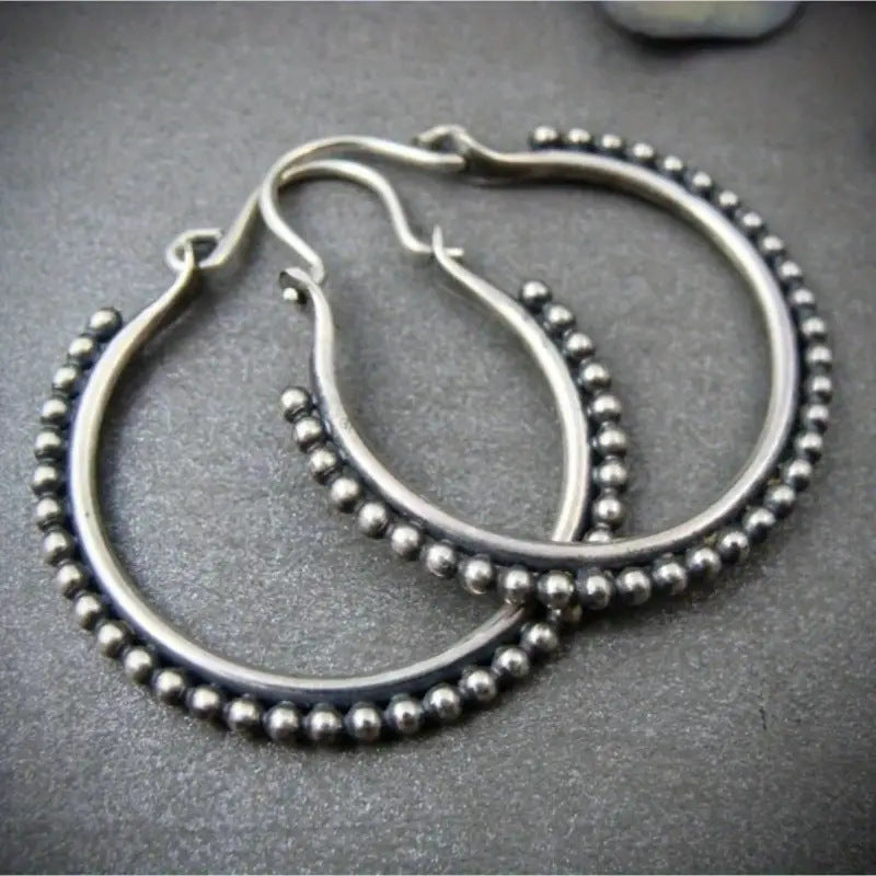 Retro Personalized Beaded Design Hoop Creative Earrings