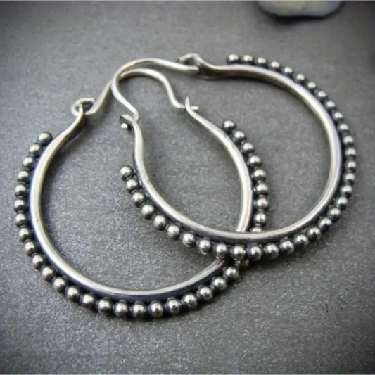 Retro Personalized Beaded Design Hoop Creative Earrings