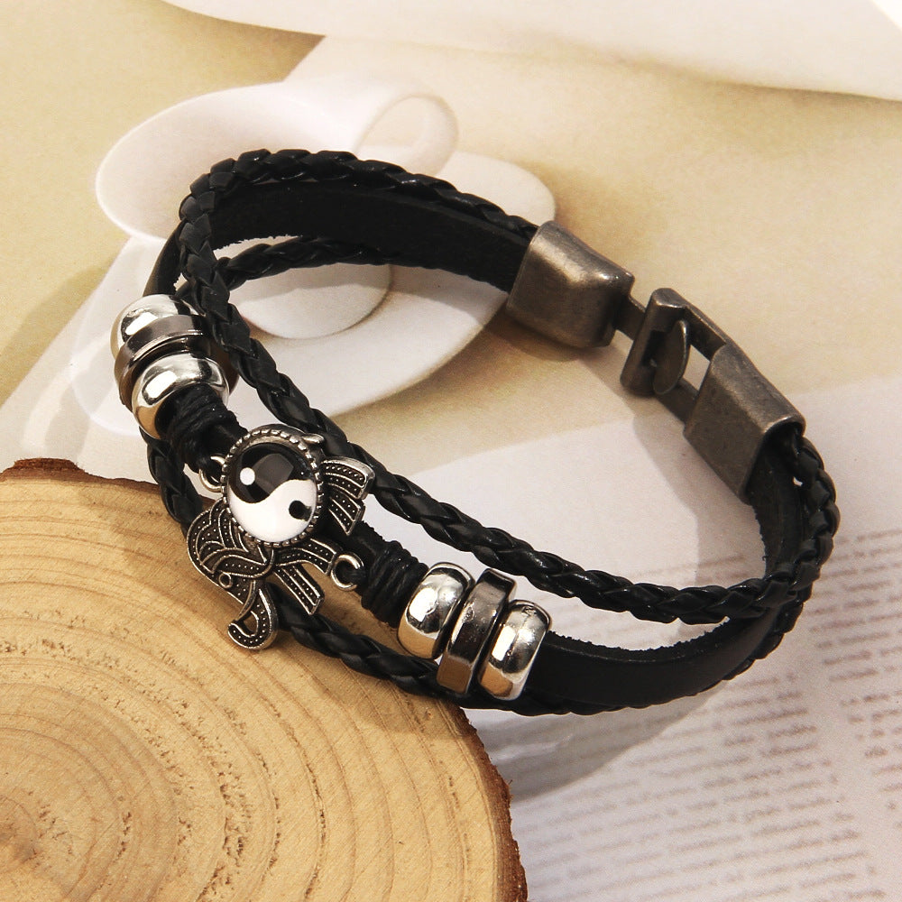 Bracelets en cuir de bovin noir pour femmes, hommes et style bohème