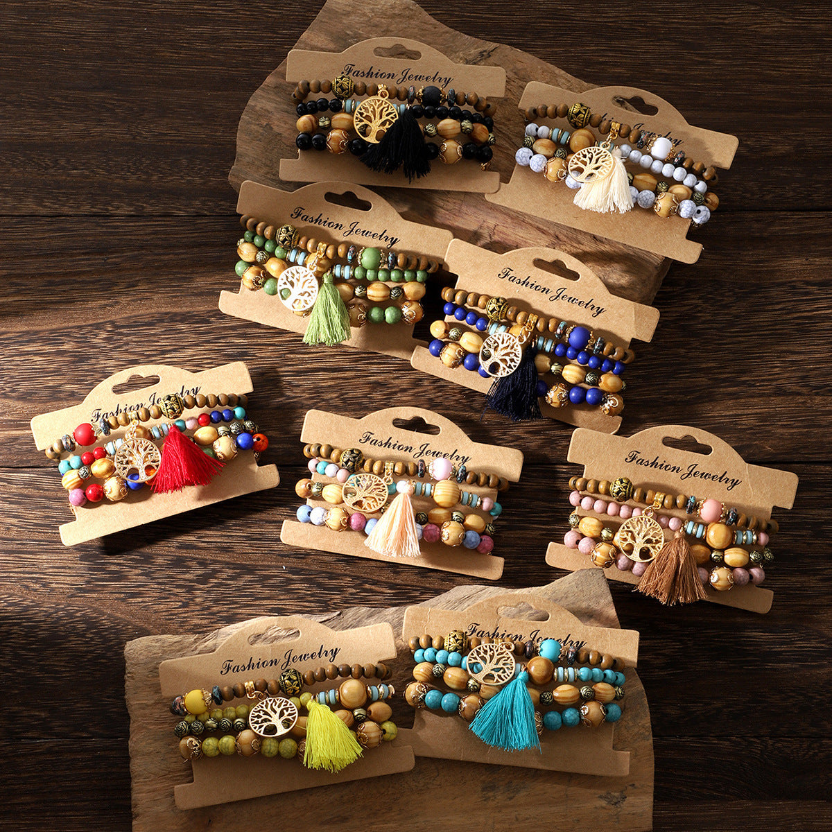 Bohemian Style Tree Of Life Wooden Bead Bracelets