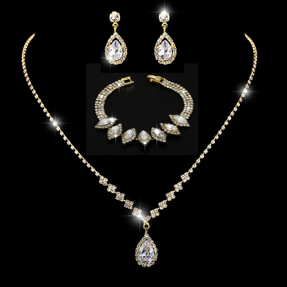 Zircon Water Drop Eardrops Bride Wedding Jewelry Set