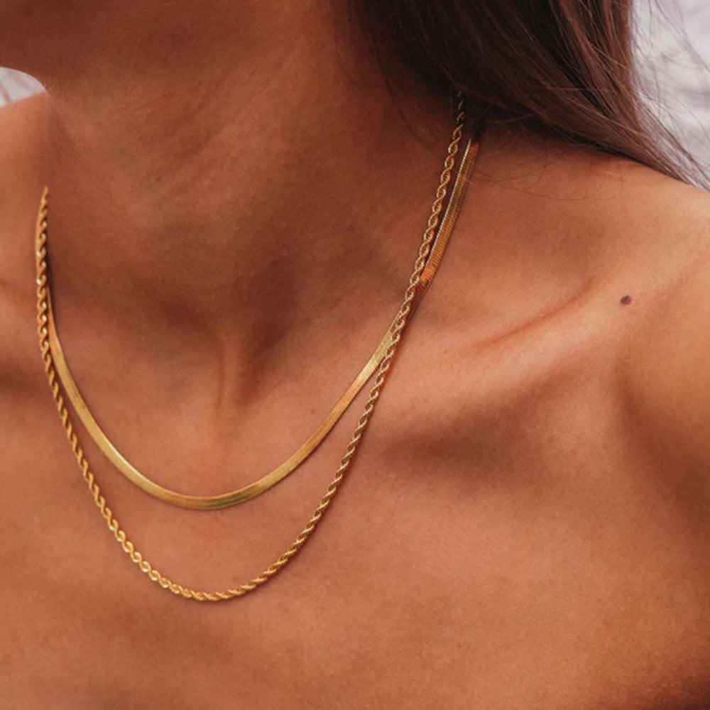 Women's Classic Simple Jewelry Gold Plated Blade Chain Like Necklaces