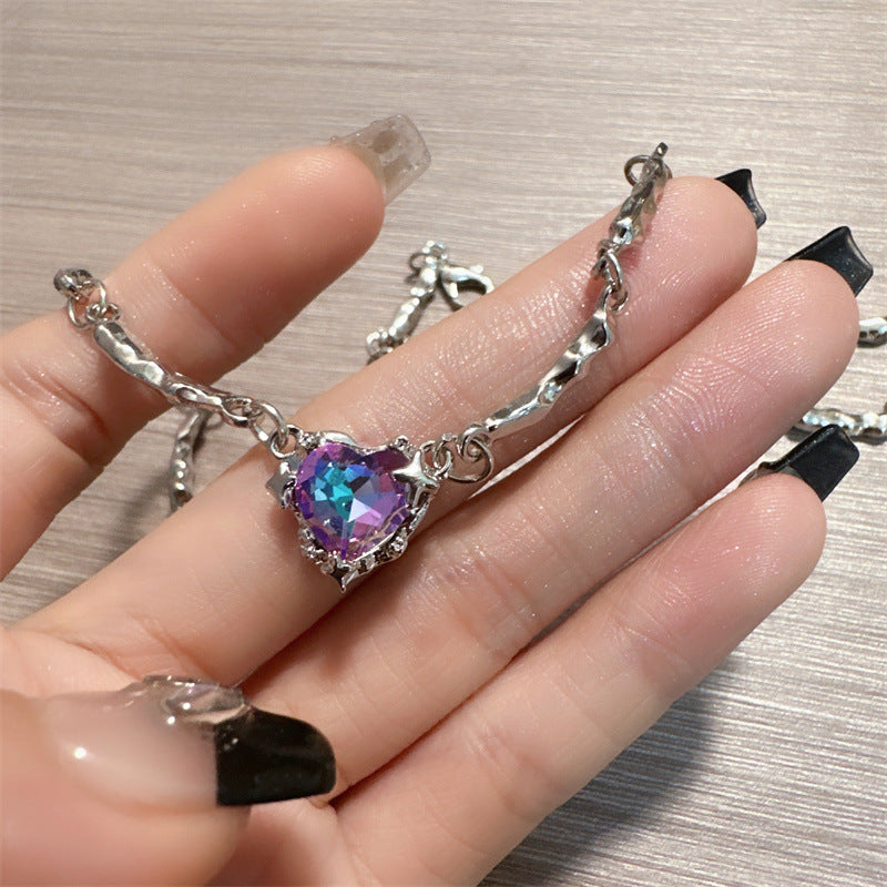 Colorful Crystal Heart Clavicle Chain Female Hot Sweet Cool Necklaces