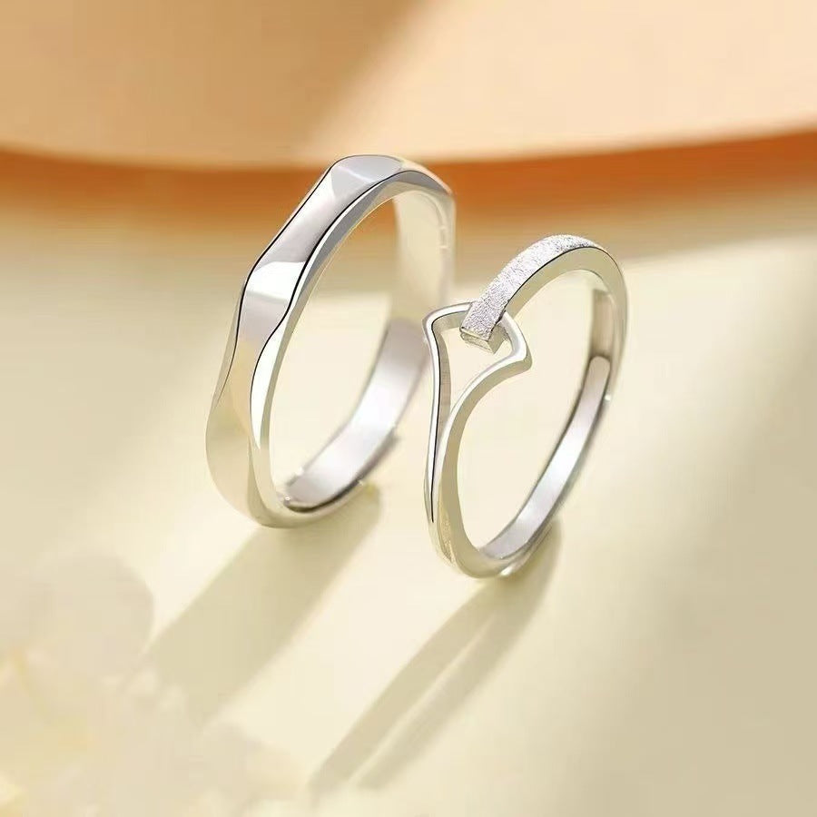 Women's & Men's Sterling Sier One Pair Simple Couple Trendy Valentine's Day Gift Ring