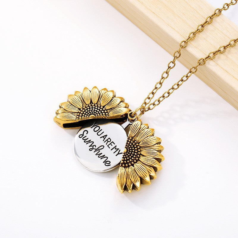 Sunflower Fashion Flower Letter Open Pendant Necklaces