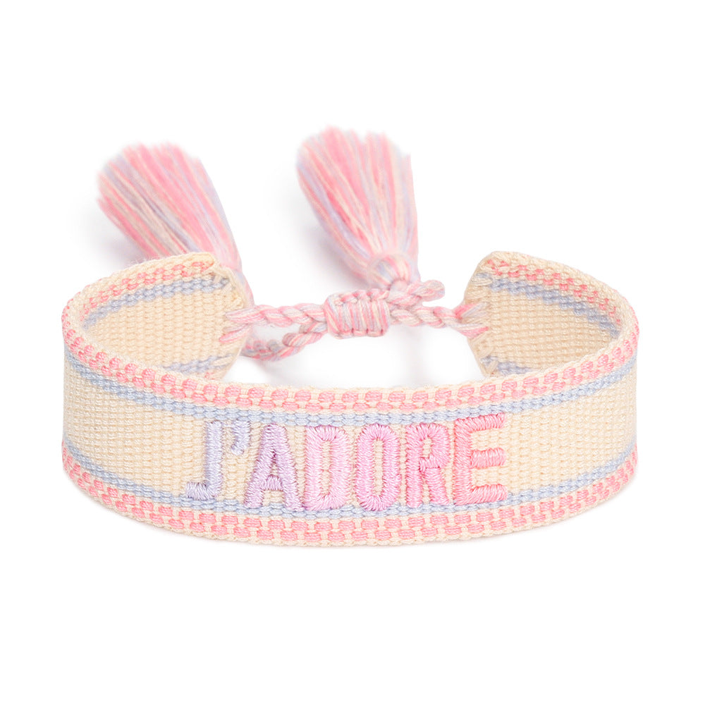 Women's Embroidered Letter Ribbon Carrying Strap Hand Bracelets