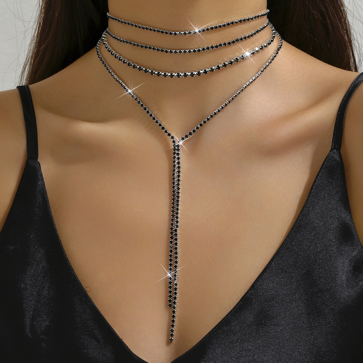 Exaggerated Minority Fashion Rhinestone Light Luxury Tassel Dinner Ball Back Necklaces